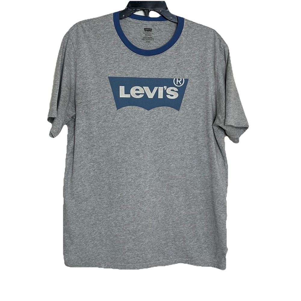 LEVI'S Mens Graphic T-Shirt Top Medium Gray And Blue Cotton TX02
